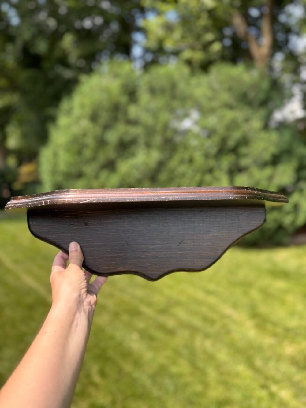 Vintage Wood Wall Shelf with Hanging Loops